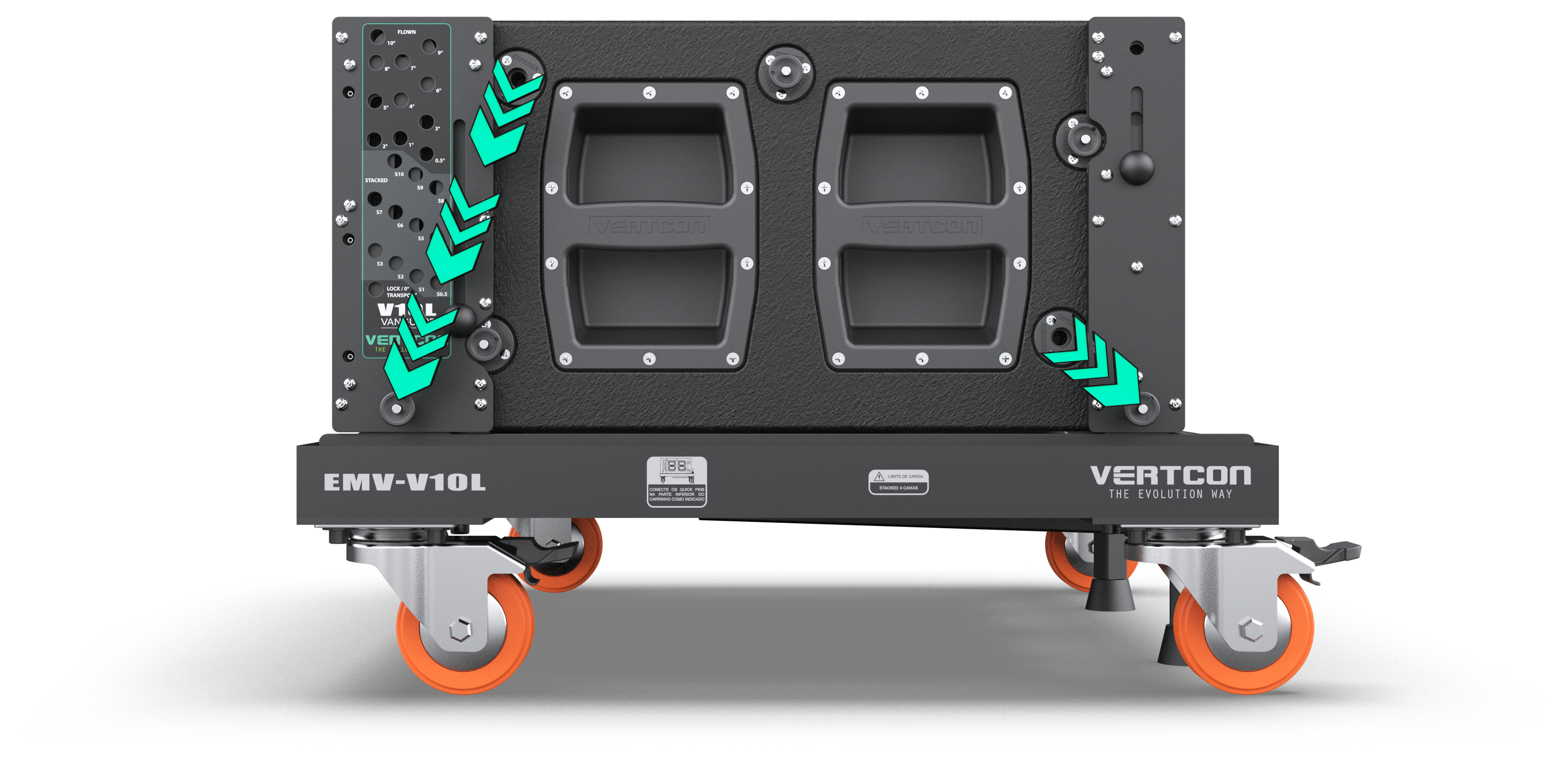 Etapa 1 da montagem Stacked do EMV V10L: travamento dos grids da caixa no suporte EMV.