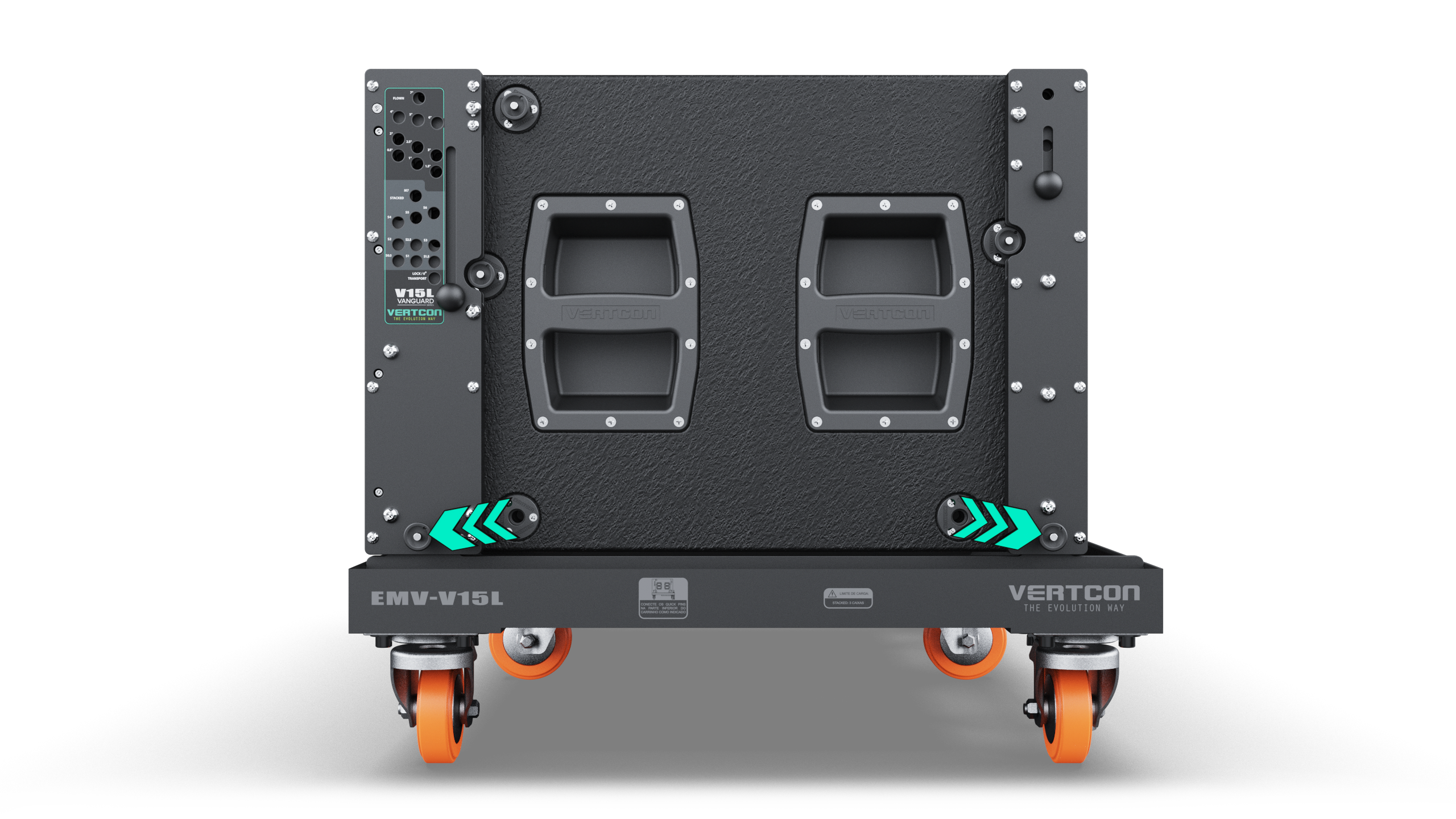 Etapa 1 da montagem Stacked do EMV V15L: travamento dos grids da caixa no suporte EMV.