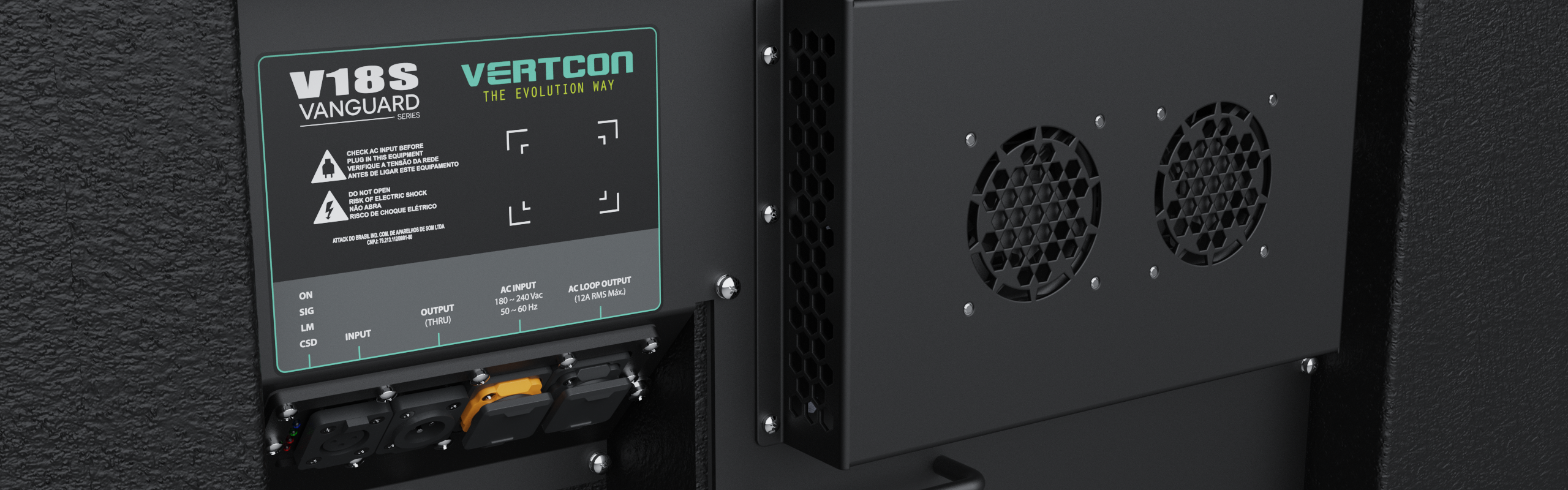 Painel de conexões do subwoofer V18S Vertcon